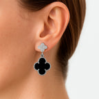 Arete Flor Mediano Inspirado Van C Diamantado con Piedras Naturales Plata .925 con Baño de Rodio