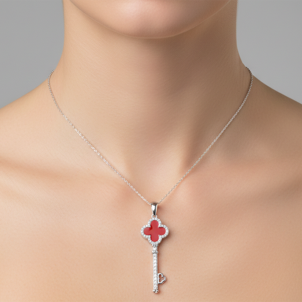 Dije Inspirado Van C en Forma de Llave con Piedras Naturales y Micro Circonias Plata .925 con Rodio