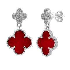 Arete Flor Mediano Inspirado Van C Diamantado con Piedras Naturales Plata .925 con Rodio