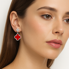 Arete Flor Mediano Inspirado Van C Diamantado con Piedras Naturales Plata .925 con Rodio