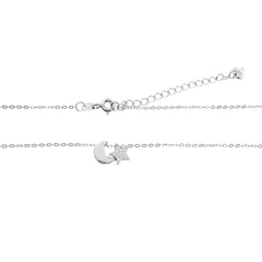 Collar 2 Dijes Estrella con Micro Circonias y Luna Lisa Plata .925 con Baño de Rodio