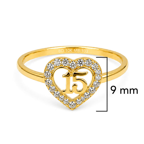 Anillo Corazon con Micro Circonias XV Oro 10K