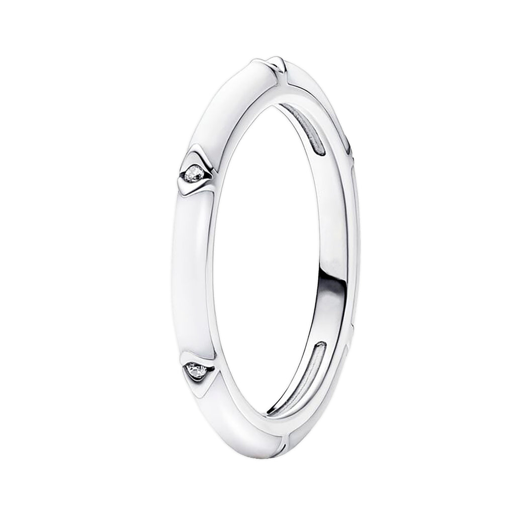 Anillo Inspirado Pan 1.1 Banda Esmalte Blanco con Micro Circonias Plata .925