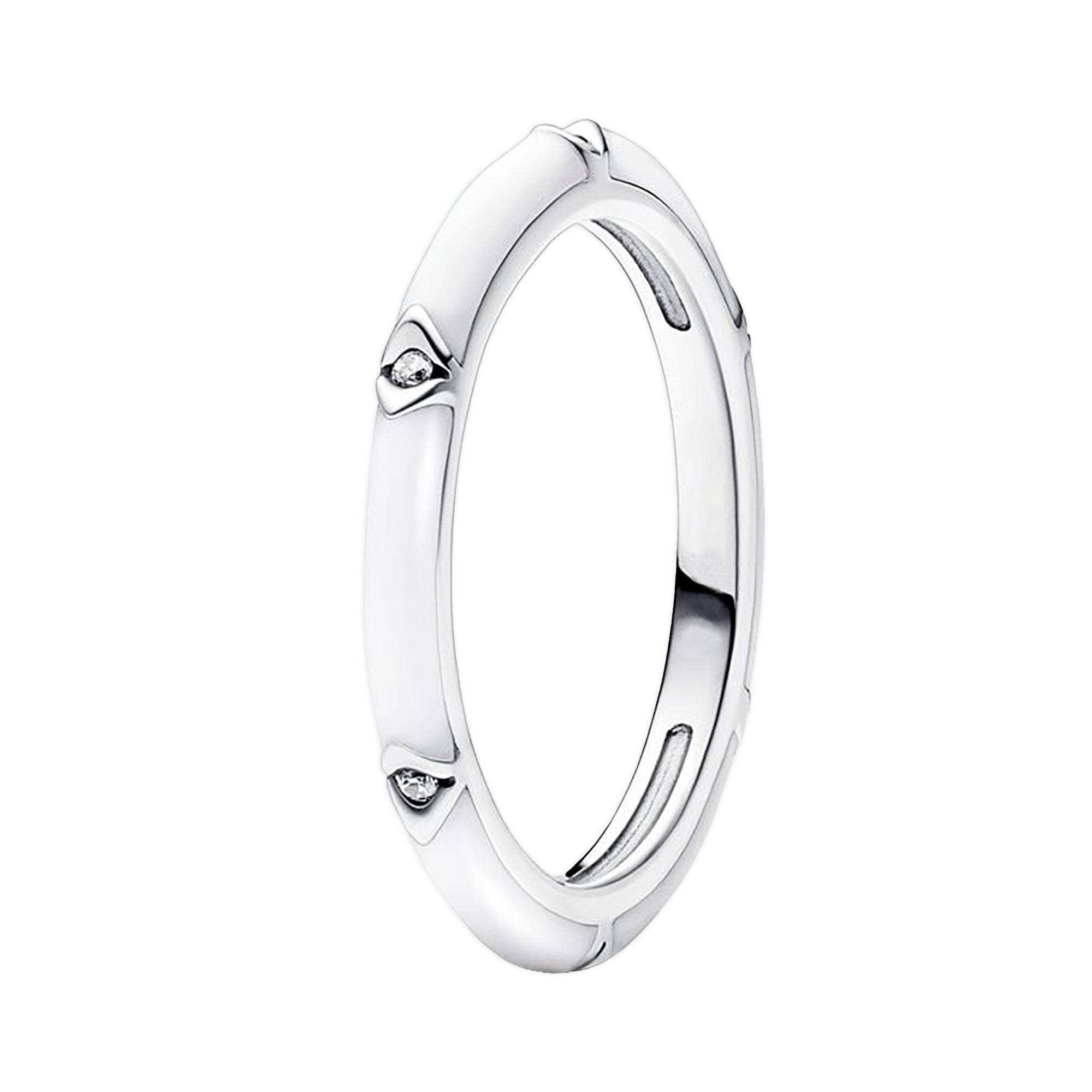 Anillo Inspirado Pan 1.1 Banda Esmalte Blanco con Micro Circonias Plata .925