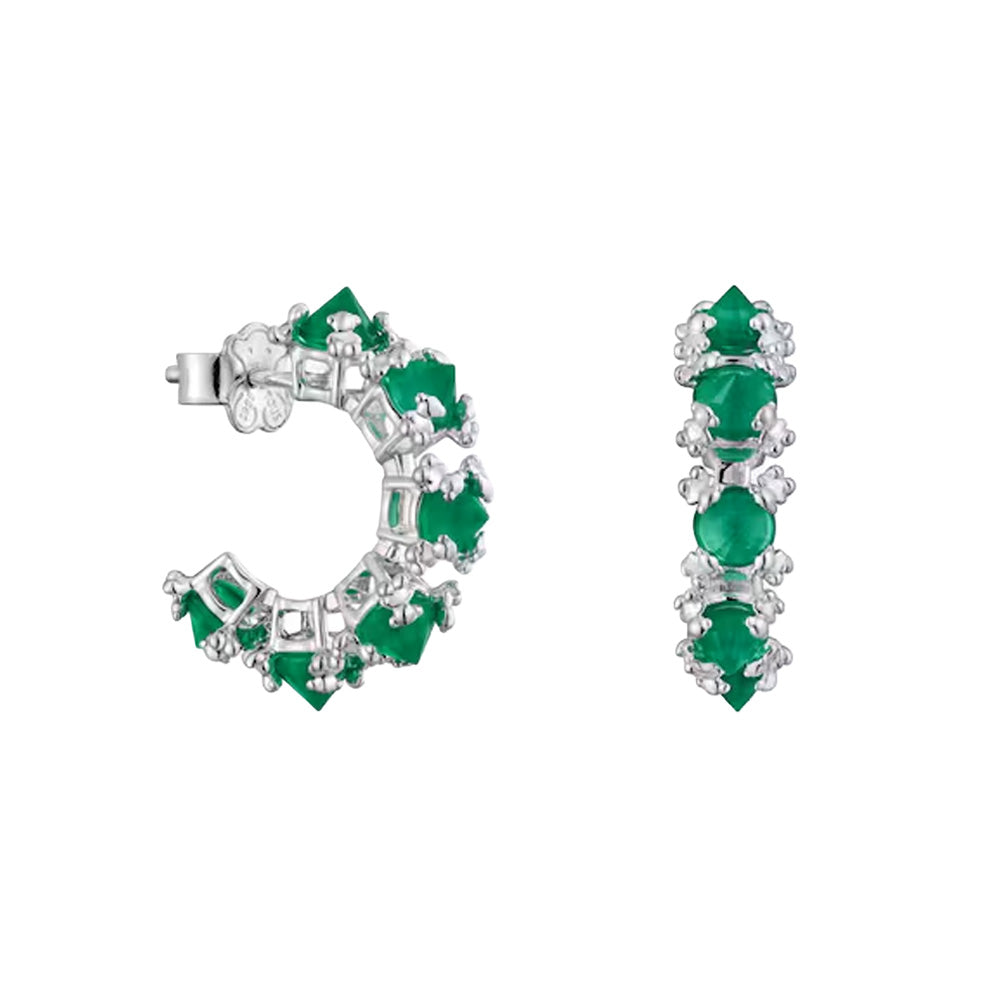 Arracada Inspirada Osos 1:1 Circonias Verdes Plata .925 con Baño de Rodio