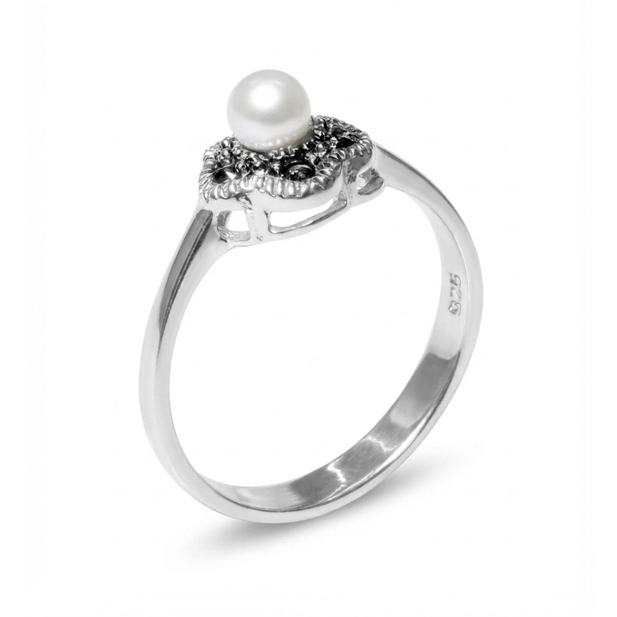 Anillo Marquesita Perla Natural Plata .925