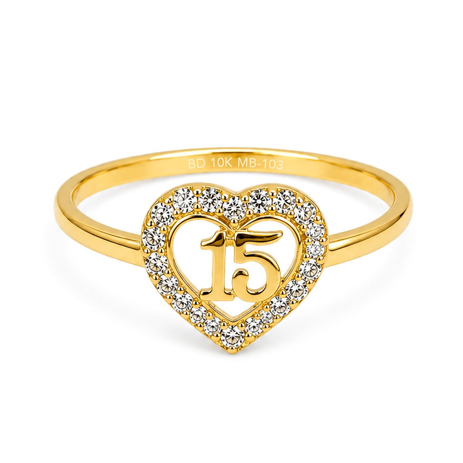 Anillo Corazon con Micro Circonias XV Oro 10K