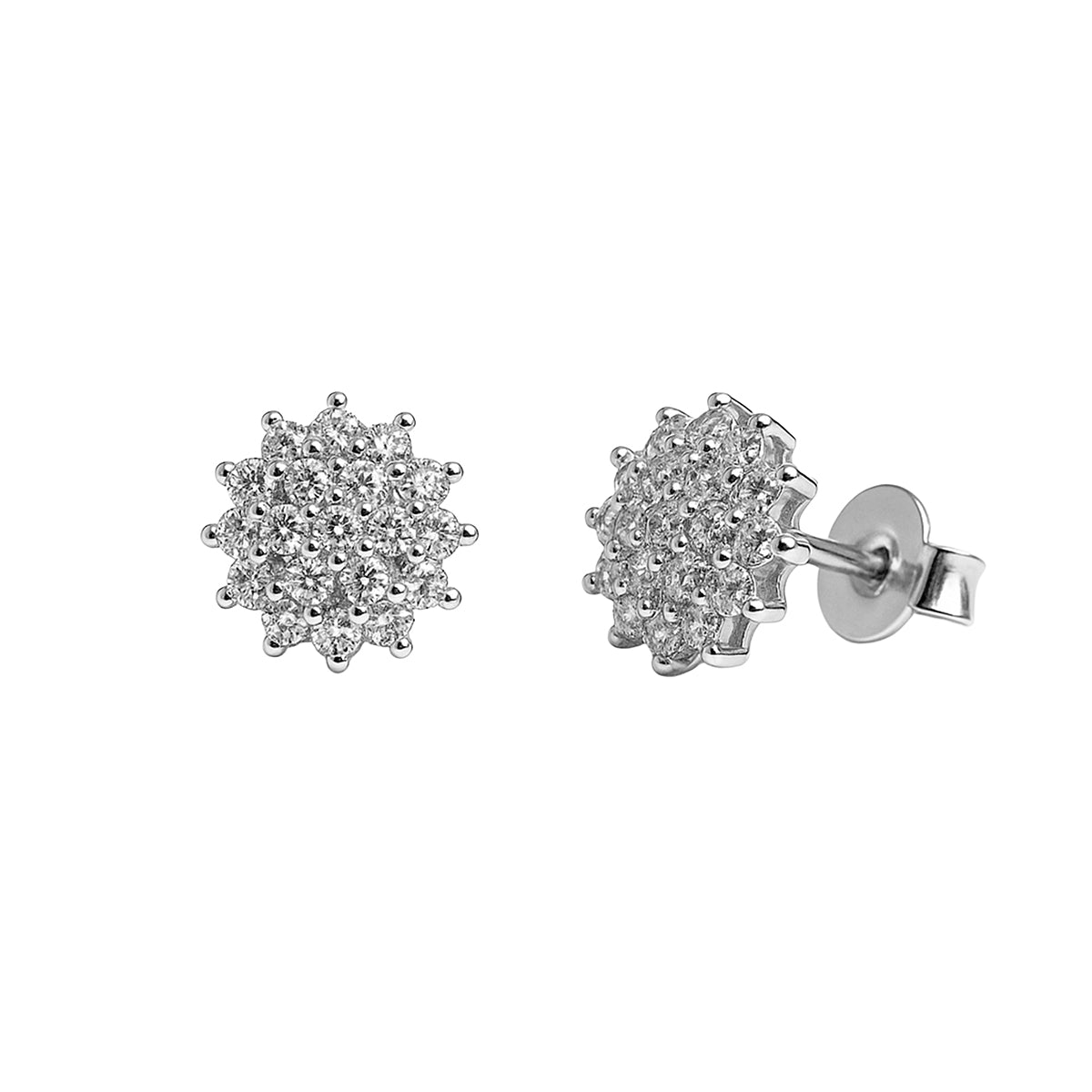Arete Broquel Micro Circonias Estilo Flor Plata .925