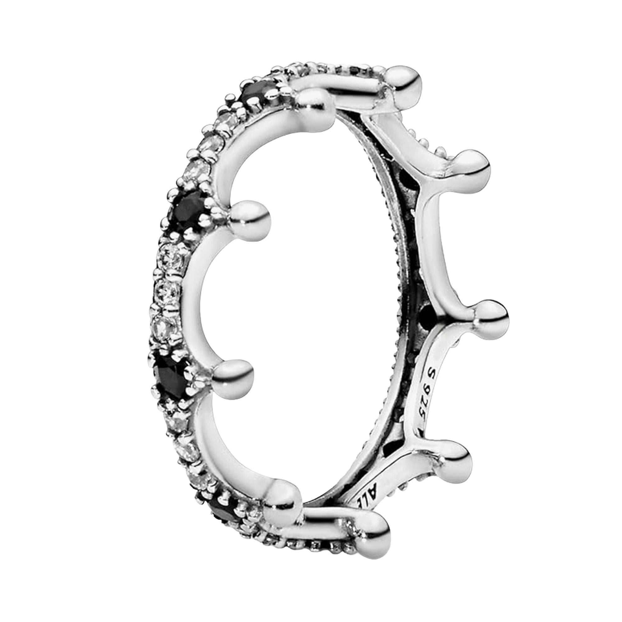 Anillo Inspirado Pan 1.1  Corona con Circonias Blancas y Negras Plata .925