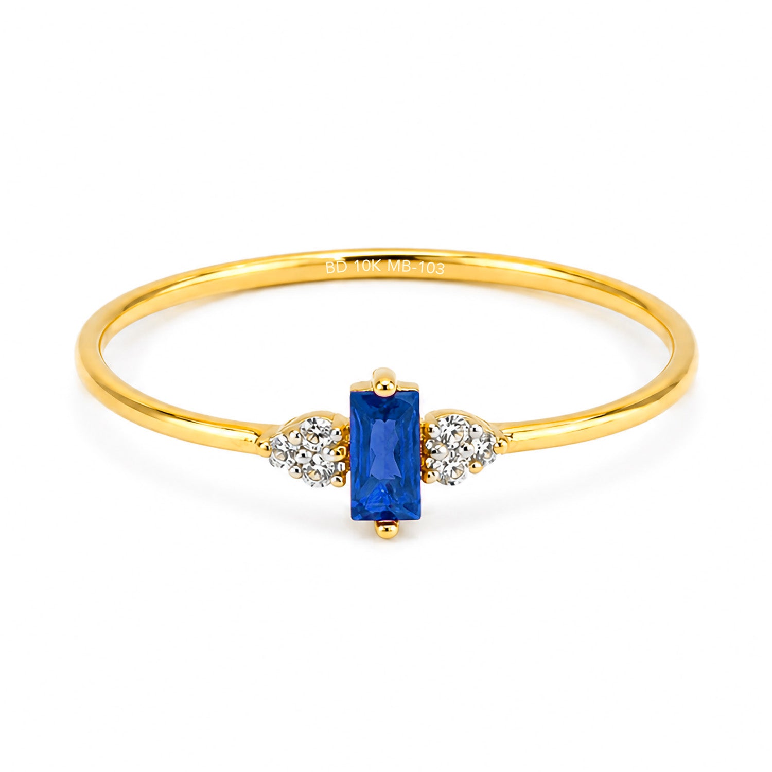 Anillo Circonia Rectangular Azul con Micro Circonias Oro 10K