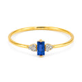 Anillo Circonia Rectangular Azul con Micro Circonias Oro 10K