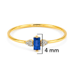 Anillo Circonia Rectangular Azul con Micro Circonias Oro 10K