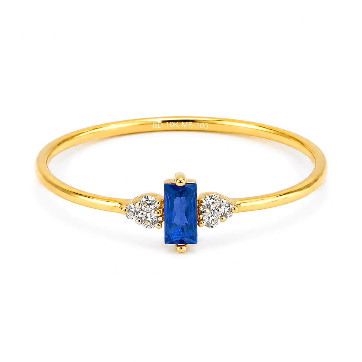 Anillo Circonia Rectangular Azul con Micro Circonias Oro 10K