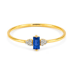 Anillo Circonia Rectangular Azul con Micro Circonias Oro 10K
