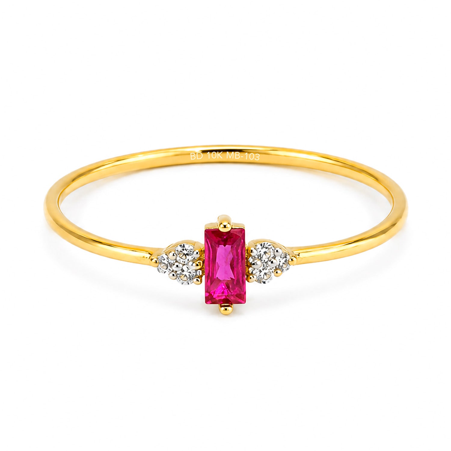 Anillo Circonia Rectangular Rosa con Micro Circonias Oro 10K