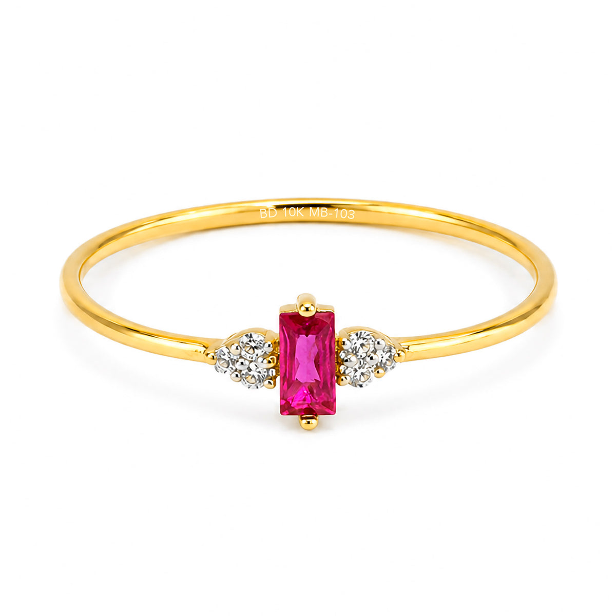 Anillo Circonia Rectangular Rosa con Micro Circonias Oro 10K