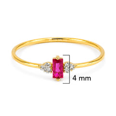 Anillo Circonia Rectangular Rosa con Micro Circonias Oro 10K