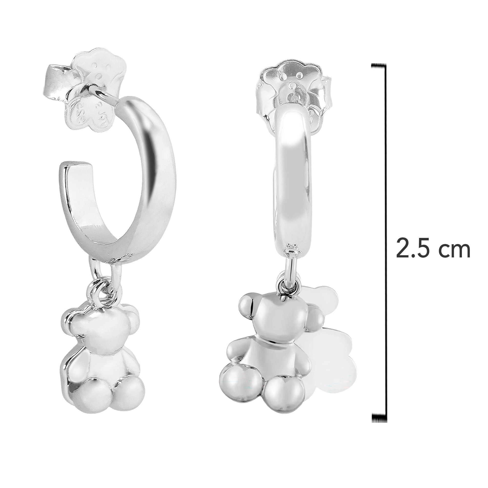 Arracada Inspirada Osos 1:1 Oso Doble Plata .925 con Baño de Rodio