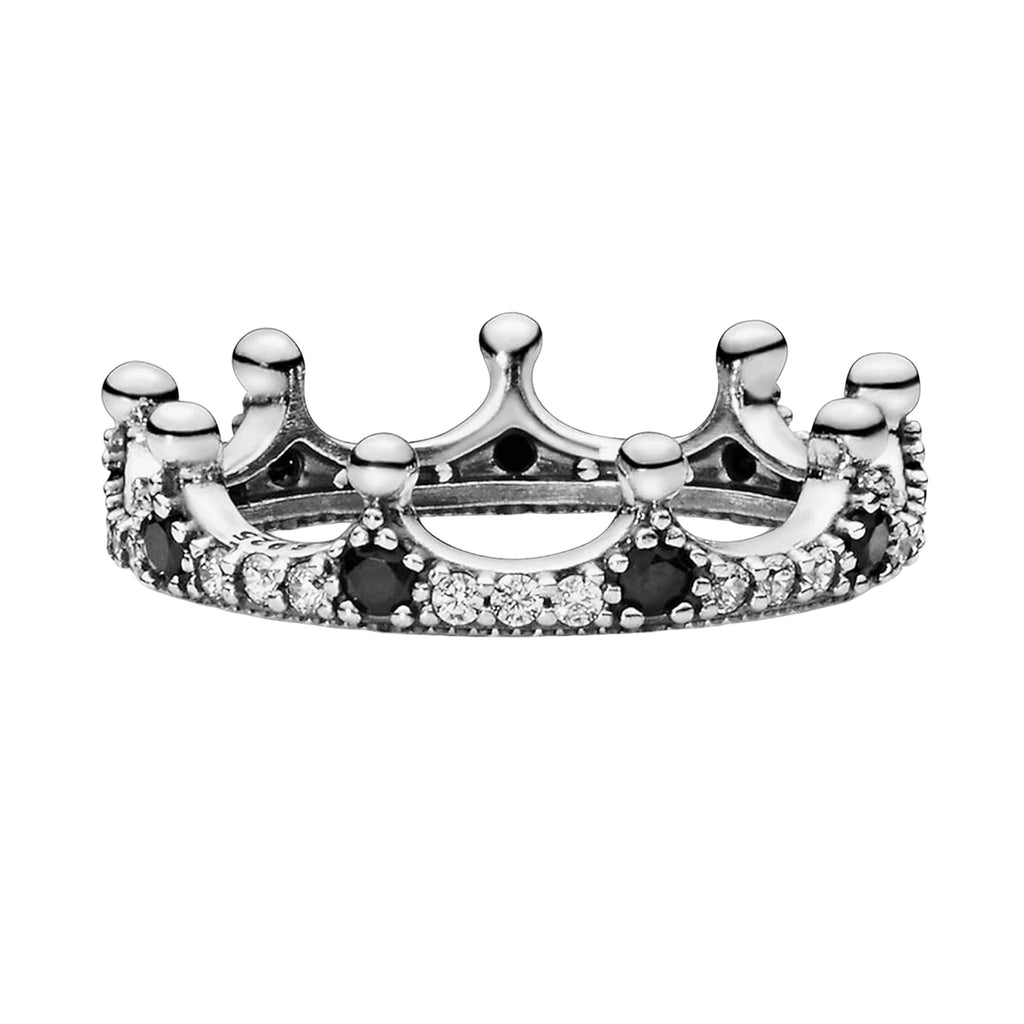 Anillo Inspirado Pan 1.1  Corona con Circonias Blancas y Negras Plata .925