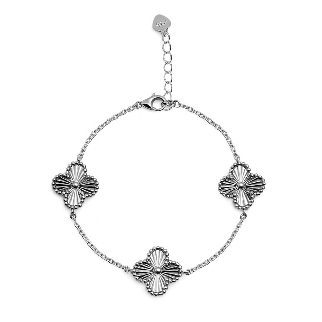 Pulsera 3 Flores Inspirada Van C Diamantada Plata .925 con Baño de Rodio