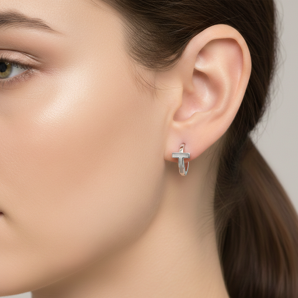 Huggies Inspirado Tiff con Madre Perla Plata .925 con Rodio