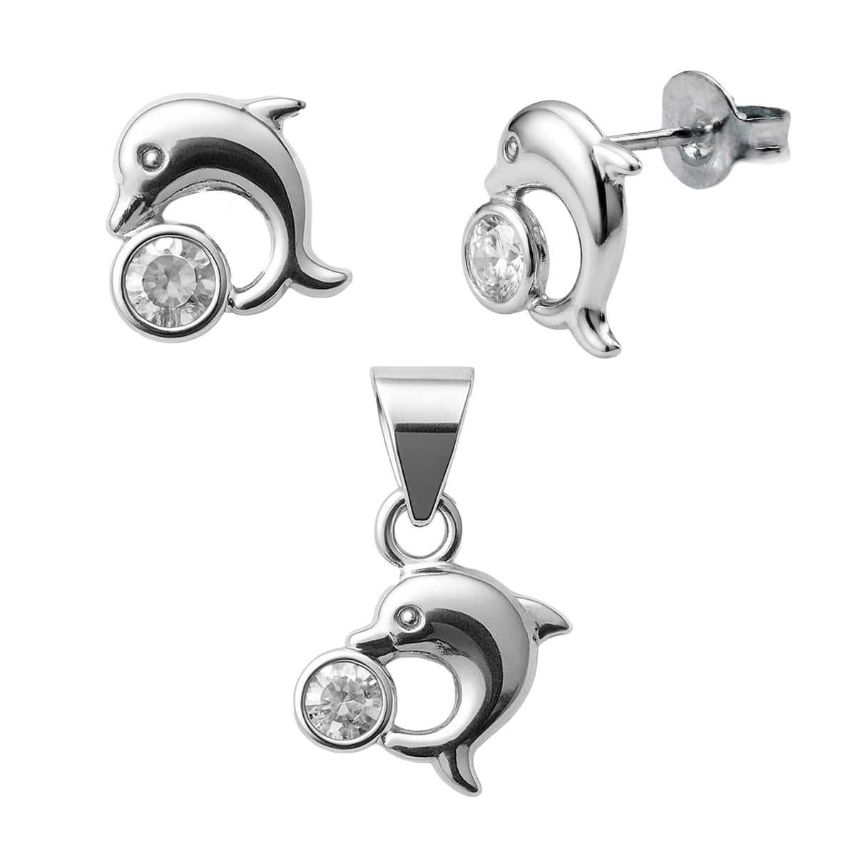 Juego Económico Delfin Liso con Circonia Plata .925