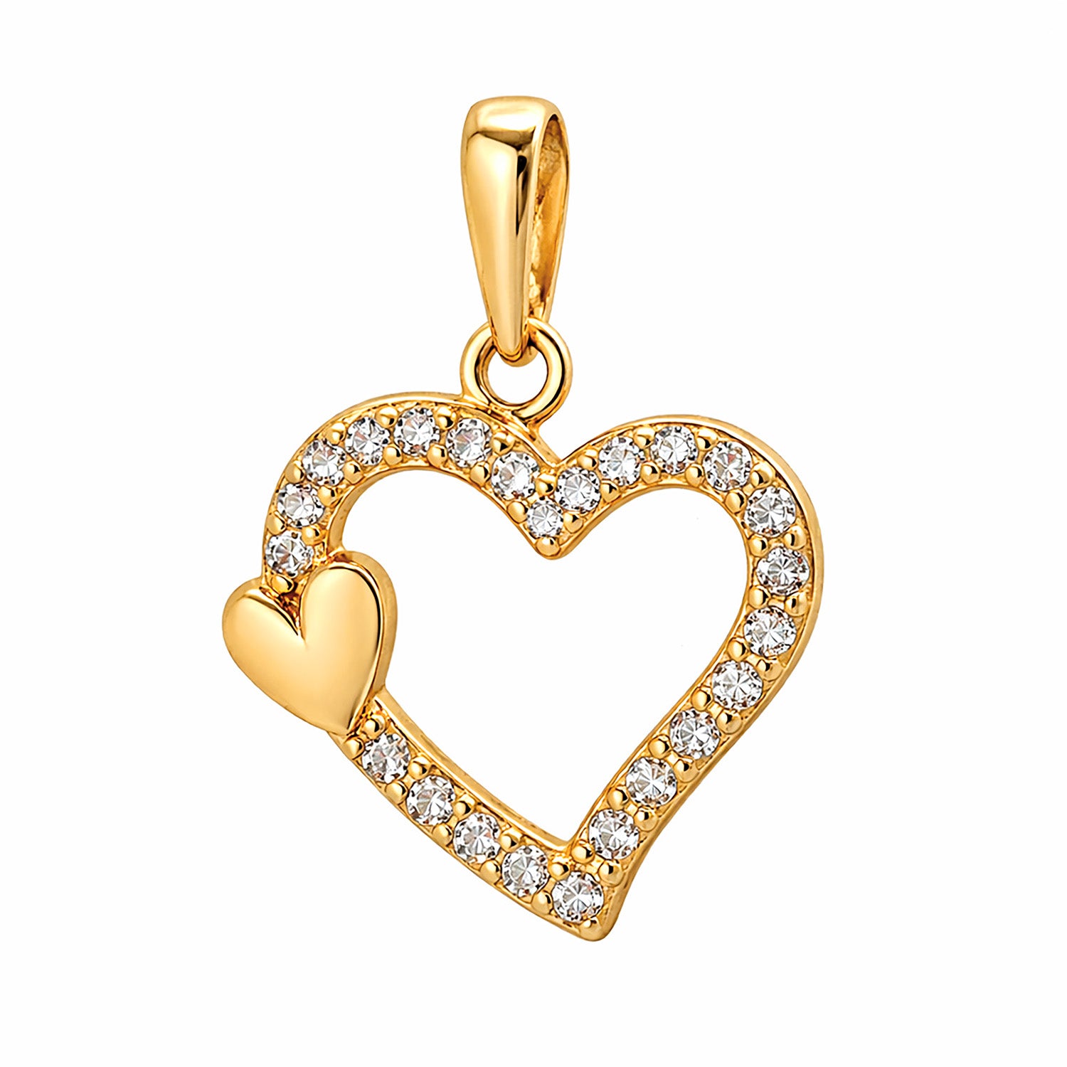 Dije Silueta Corazon con Micro Circonias Oro 14K