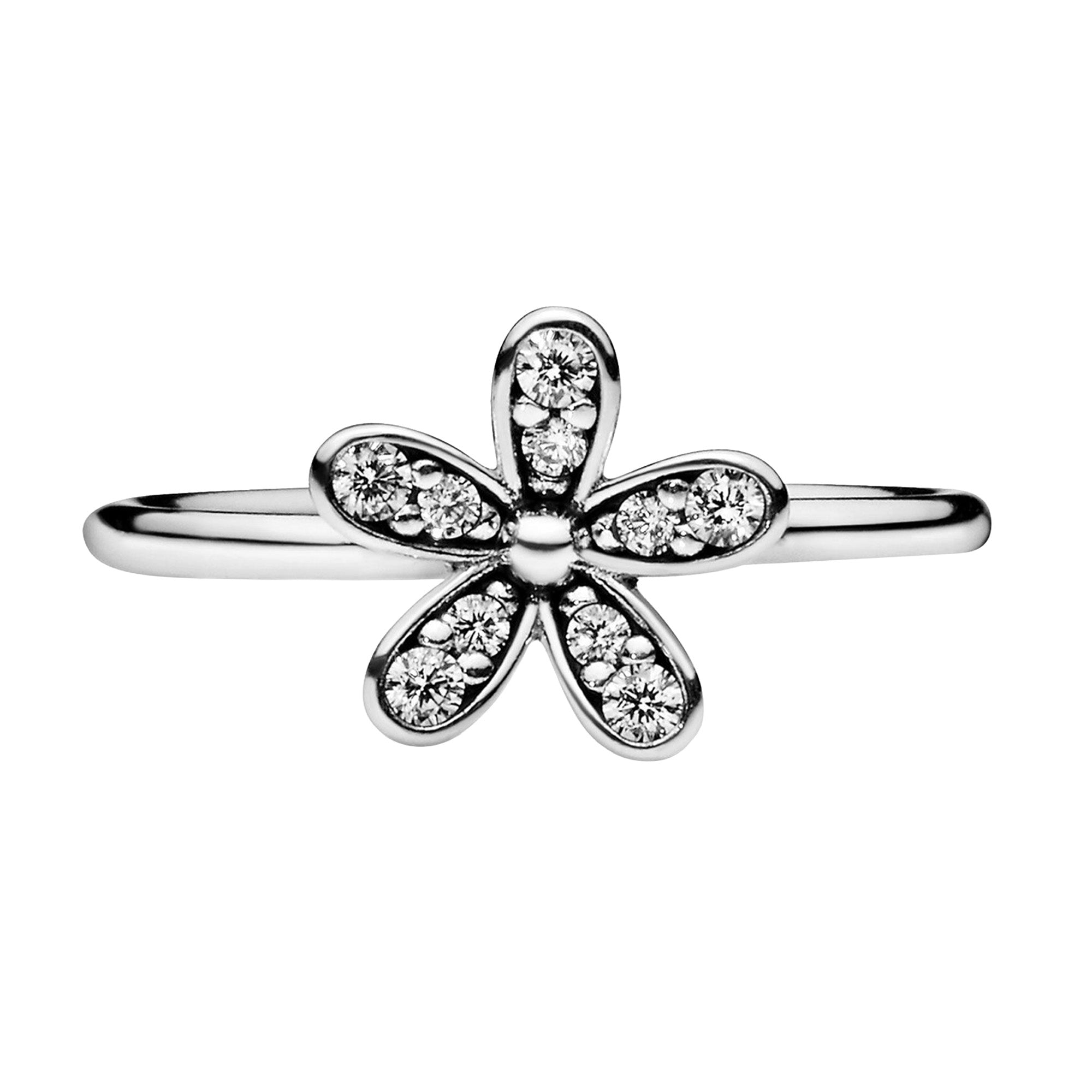 Anillo Inspirado Pan 1.1 Flor 5 Pétalos Circonias Anilleta lisa Plata .925