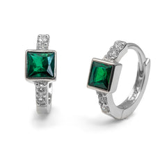 Huggies Circonia Cuadrada Verde con Micro Circonias Plata .925 con Rodio