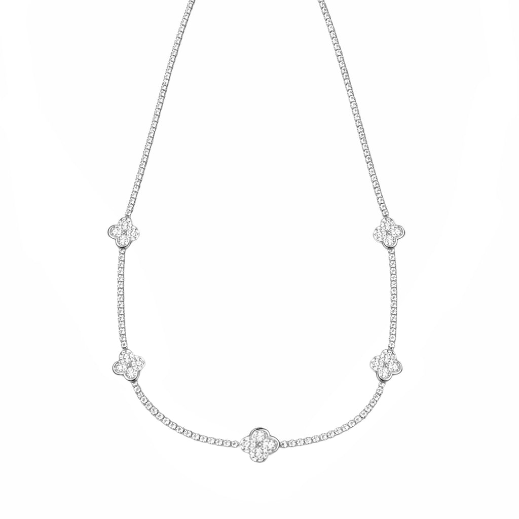 Collar Flor Ajustable Inspirado Van C con Micro Circonias Plata .925 con Baño de Rodio