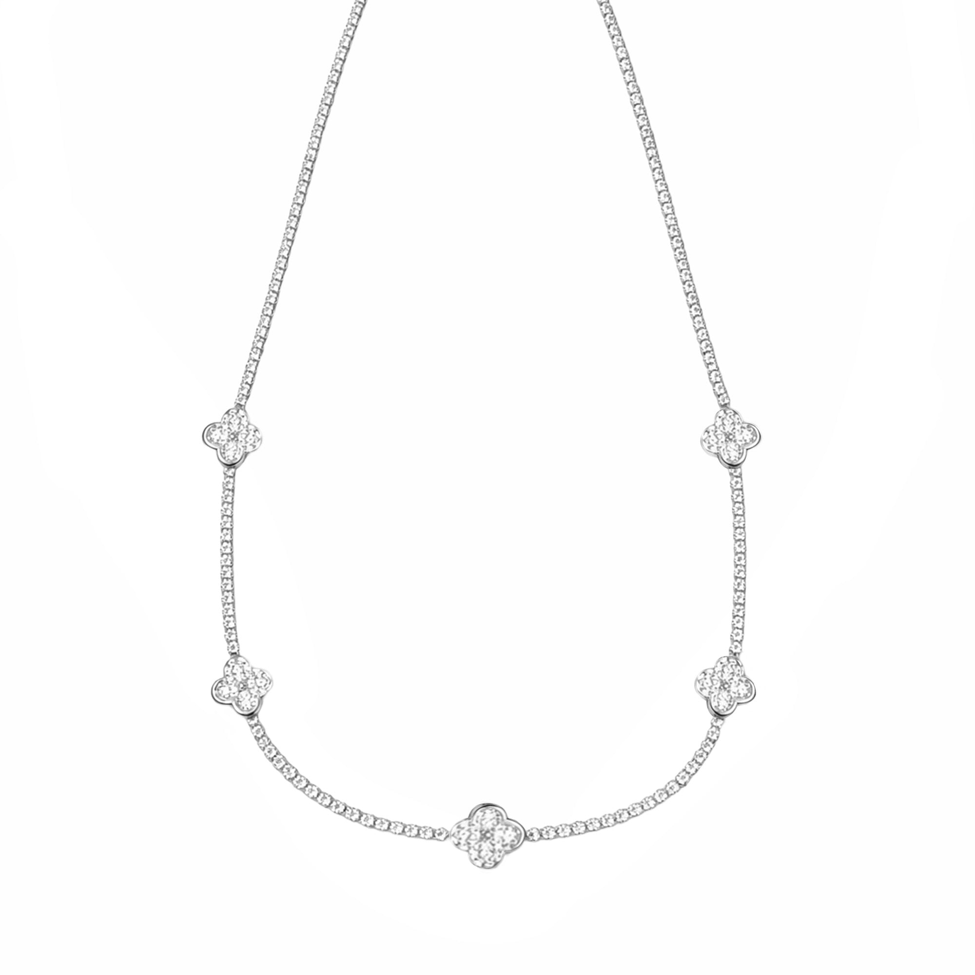 Collar Flor Ajustable Inspirado Van C con Micro Circonias Plata .925 con Baño de Rodio