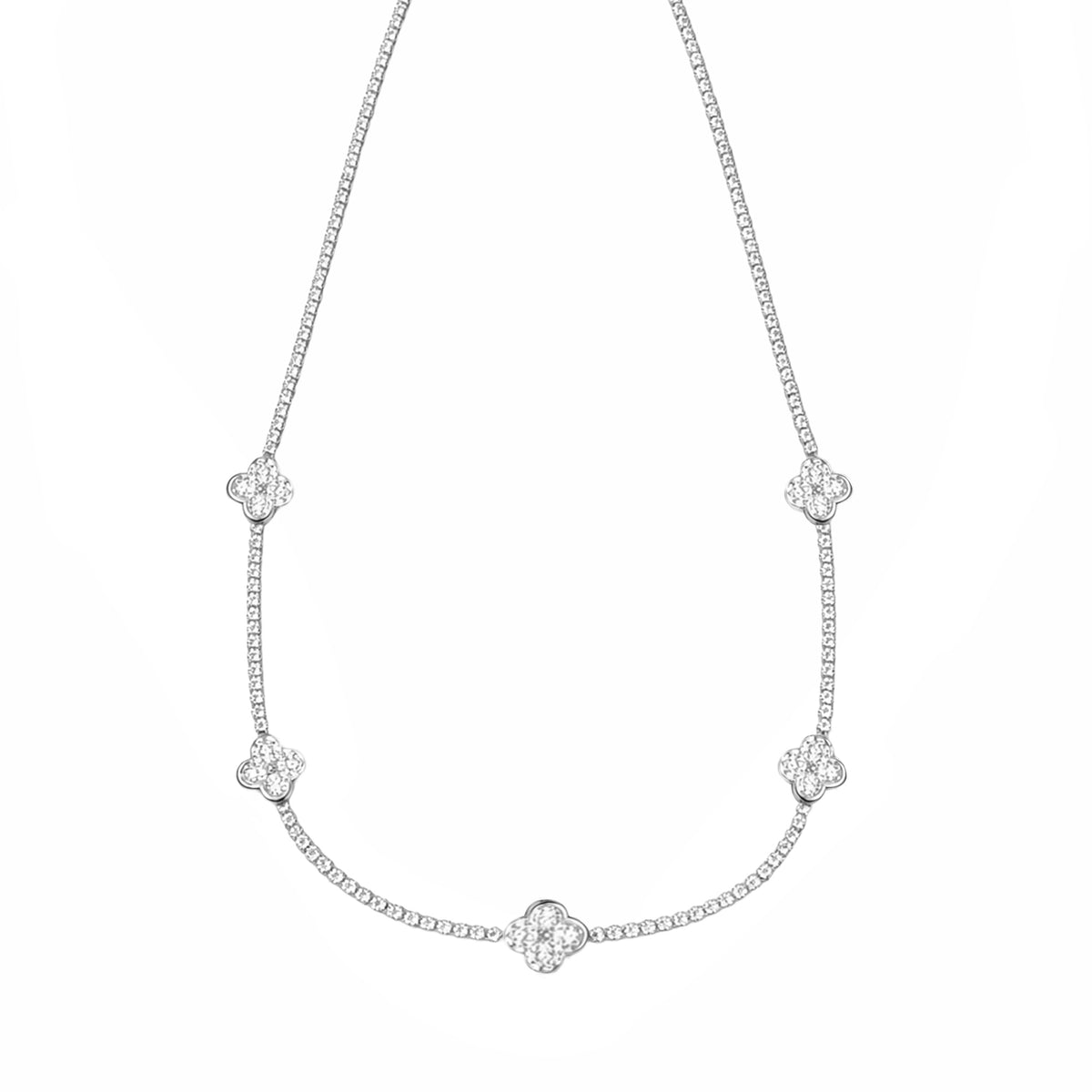 Collar Flor Ajustable Inspirado Van C con Micro Circonias Plata .925 con Rodio