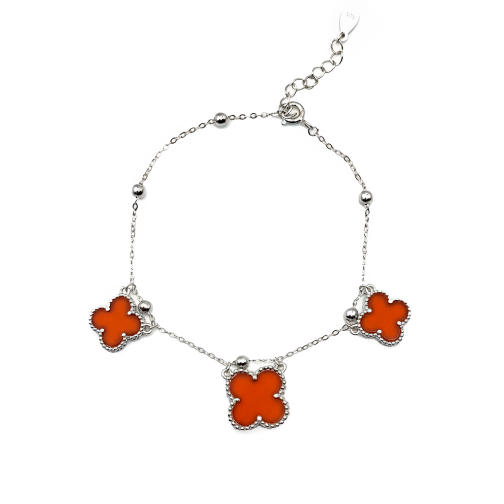 Pulsera 3 Flores Colgantes Inspirada Van C Piedras Naturales Plata .925 con Baño de Rodio
