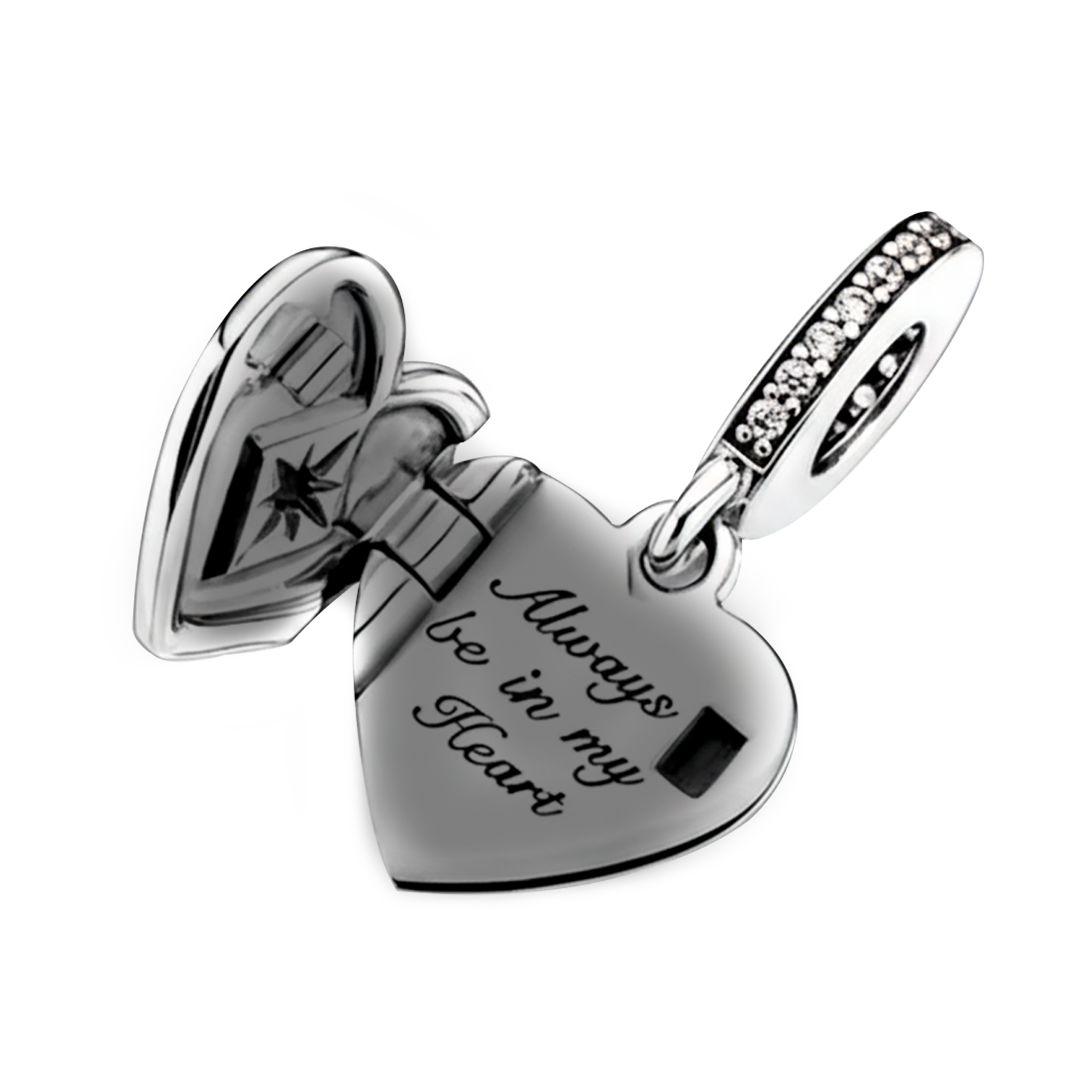 Charm Inspirado Pan 1:1 Corazón Estilo Relicario con Frase con Micro Circonias Plata .925