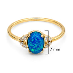 Anillo Óvalo Ópalo Australiano con Circonias Oro 10K