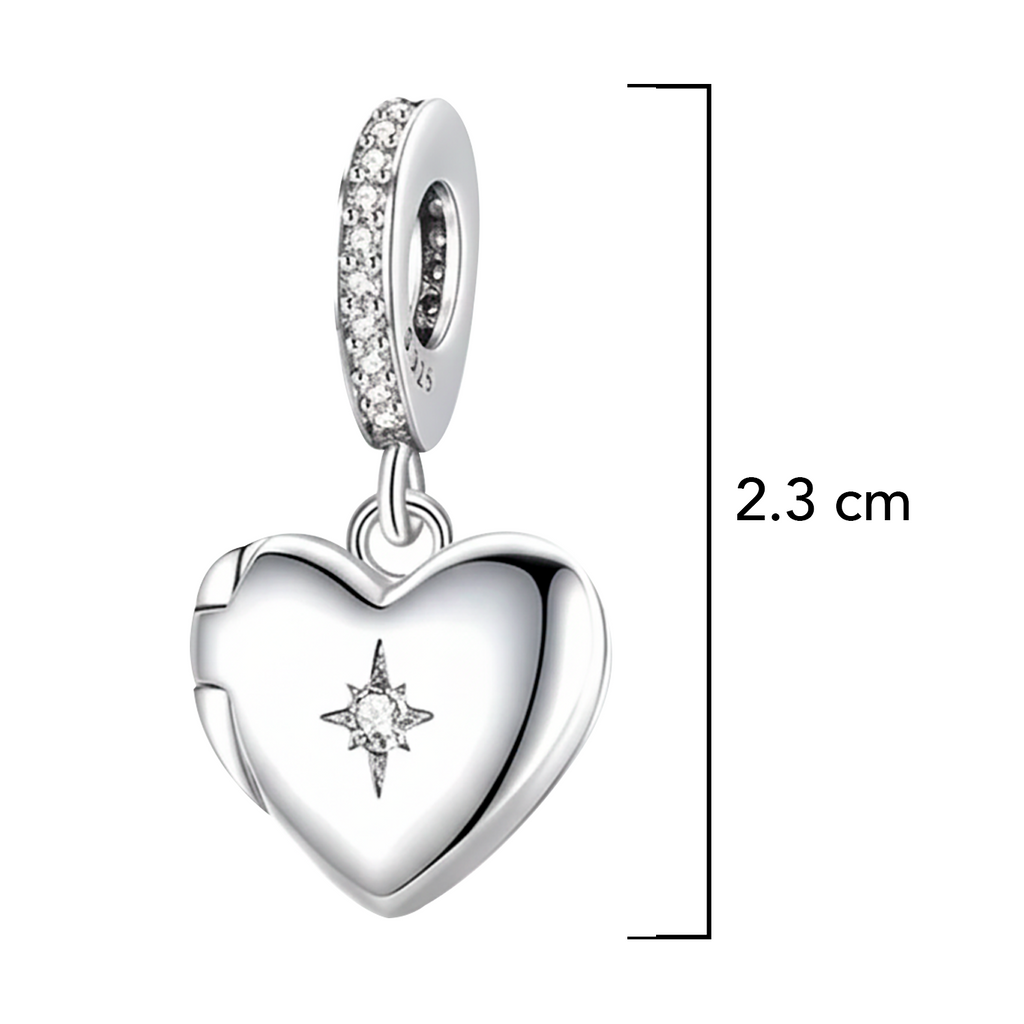Charm Inspirado Pan 1:1 Corazón Estilo Relicario con Frase con Micro Circonias Plata .925