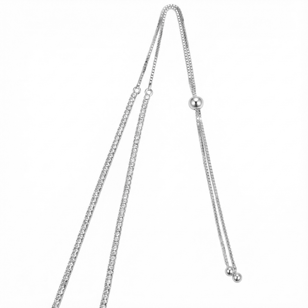 Collar Flor Ajustable Inspirado Van C con Micro Circonias Plata .925 con Baño de Rodio