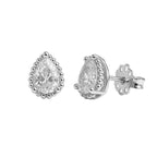 Arete Broquel Circonia en Forma de Gota Plata .925
