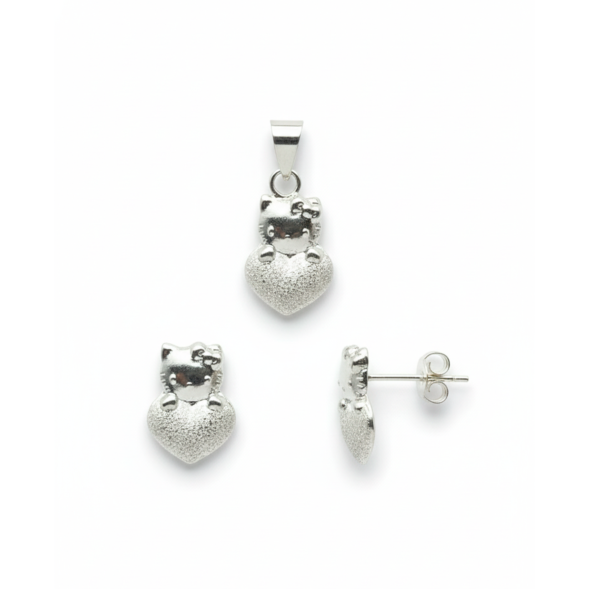 Juego Económico Inspirado Kitty Arenado Plata .925