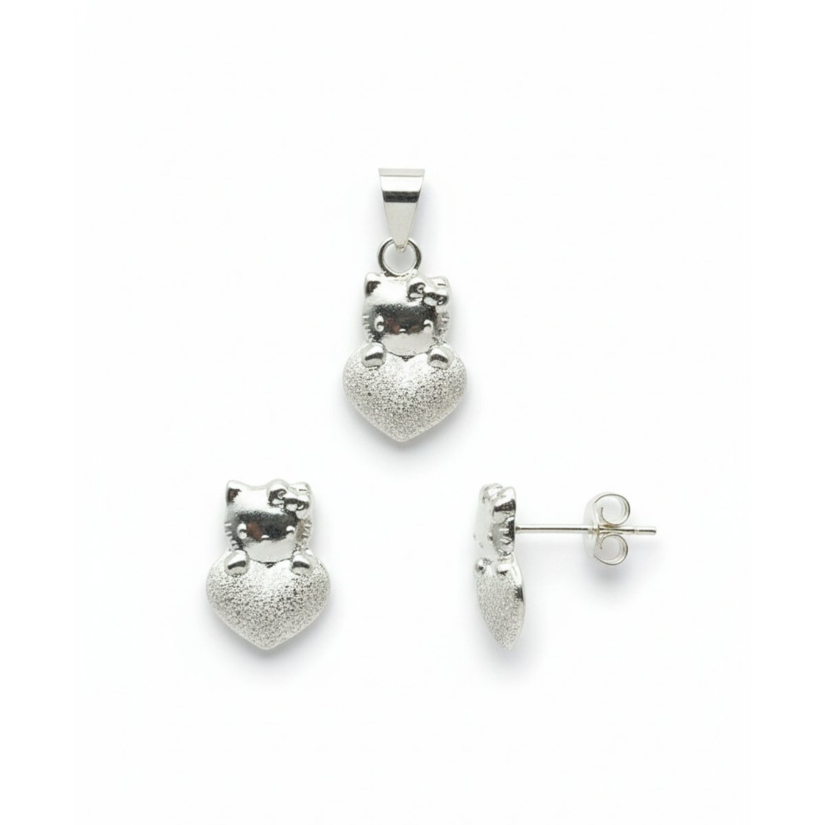 Juego Económico Inspirado Kitty Arenado Plata .925