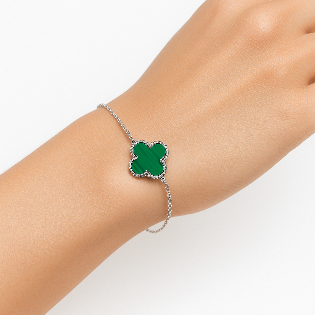 Pulsera Flor Inspirada Van C con Piedras Naturales Plata .925 con Rodio