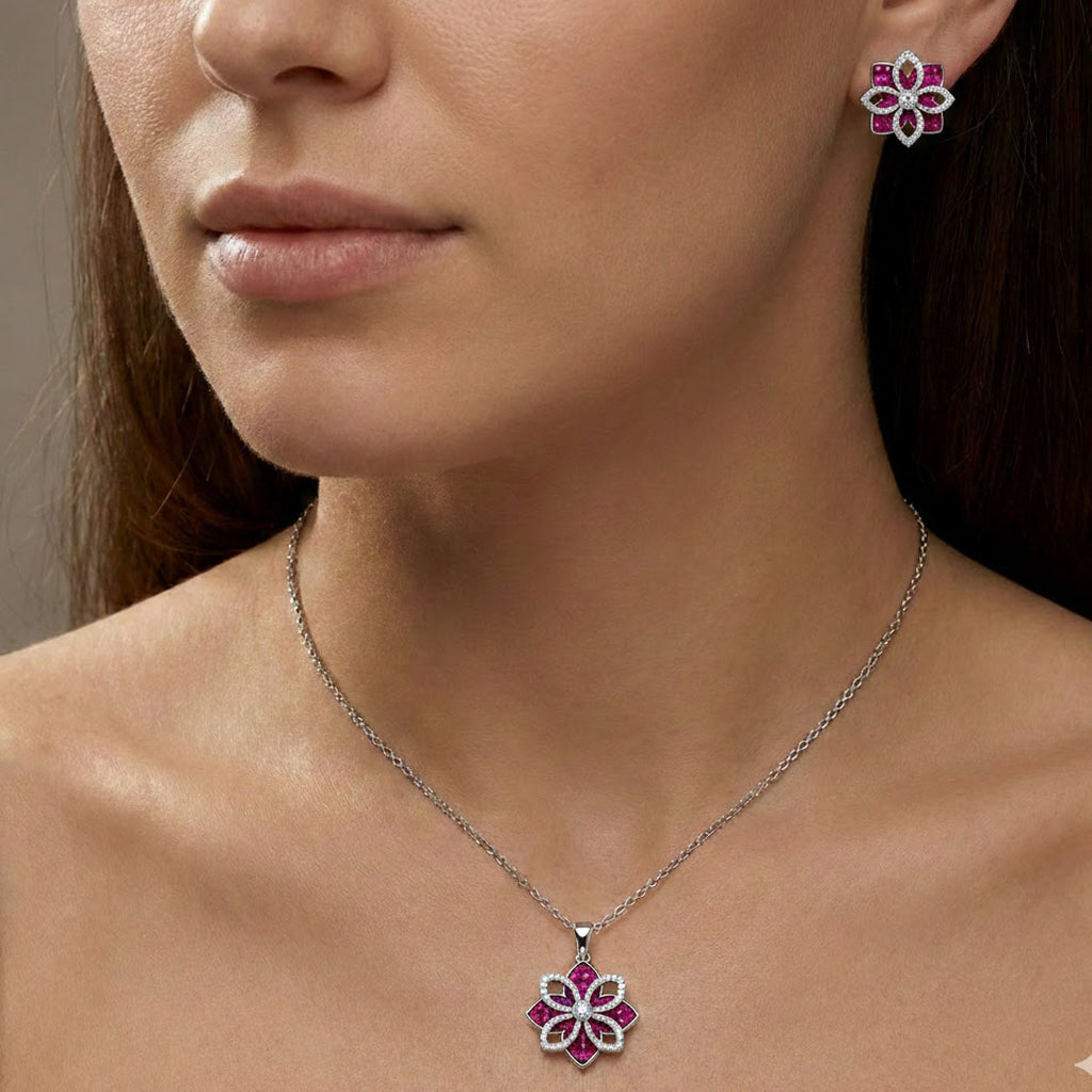 Juego Doble Flor con Micro Circonias Plata .925