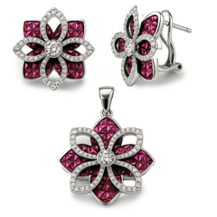 Juego Doble Flor con Micro Circonias Plata .925