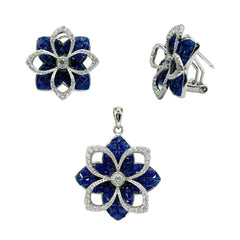 Juego Doble Flor con Micro Circonias Plata .925