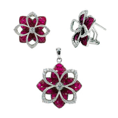 Juego Doble Flor con Micro Circonias Plata .925