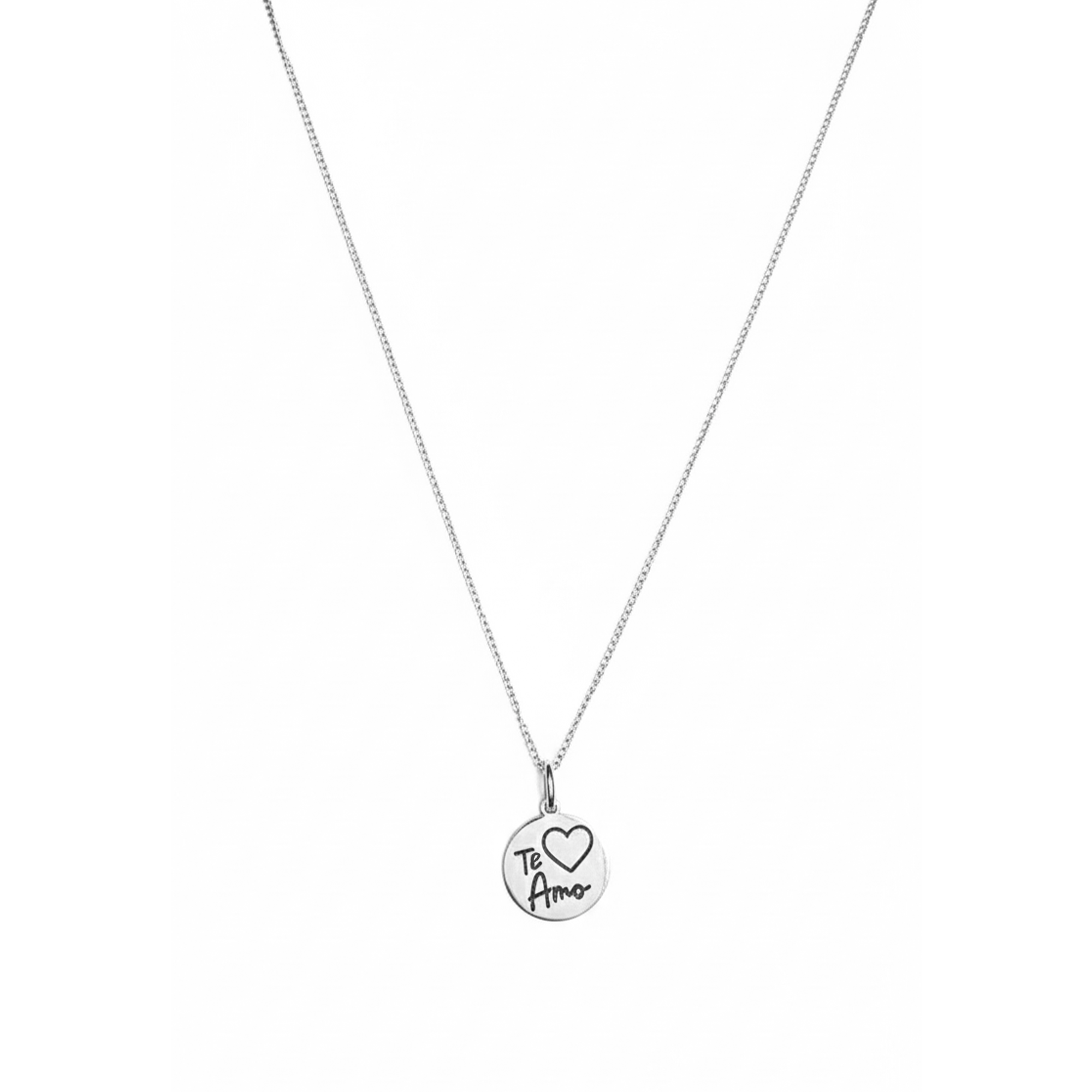 Collar con Dije Grabado Te Amo y Cadena Cubana Plata .925