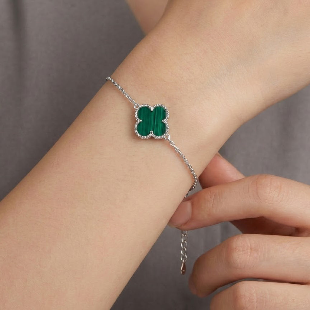 Pulsera 1 Flor Inspirada Van C con Piedras Naturales Plata .925 con Baño de Rodio