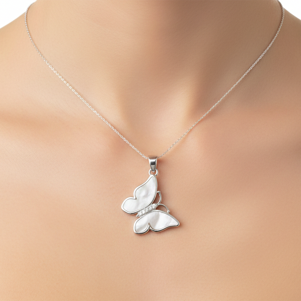 Dije Mariposa Madre Perla Plata .925