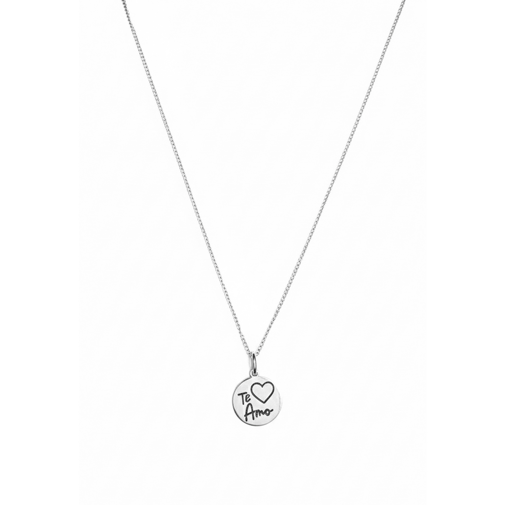 Collar con Dije Grabado Te Amo y Cadena Cubana Plata .925