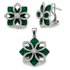 Juego Doble Flor con Micro Circonias Plata .925